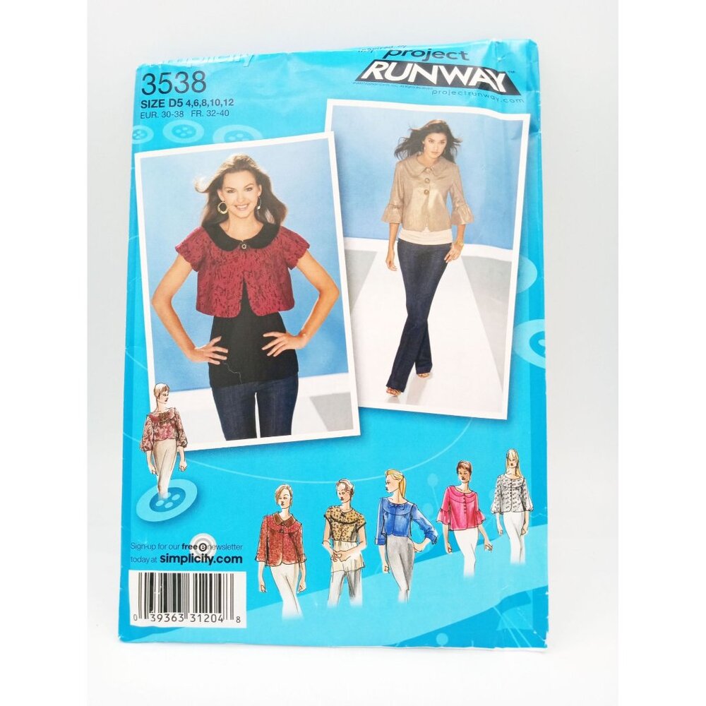Simplicity 3538 Sewing Pattern 2 Length Jacket Sz D5 4 6 8 10 12 Project Runway
